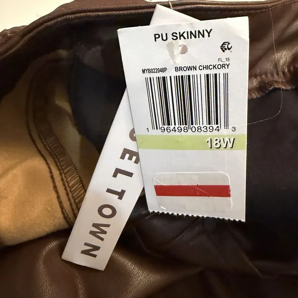 TINSELTOWN Women’s NWT Brown Faux Leather Pants High Rise Skinny Size 18W